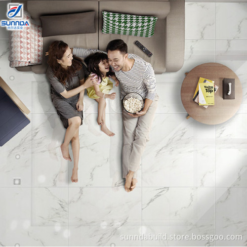 latest indoor bedroom tiles design 3d inkjet calacatta grey imitation marble floor tile